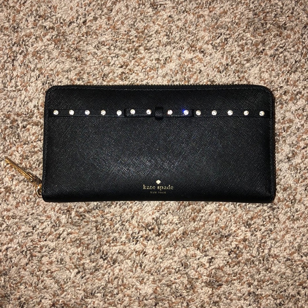Kate Spade Black & Rhinestone Bow Wallet